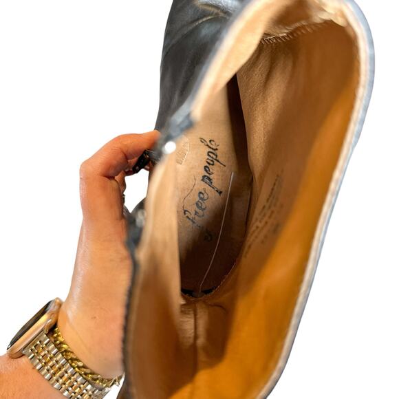 Free People Nicola Leather Square Toed Ankle Zip Block Heeled Boot Black 36 US 6 - Picture 11 of 12